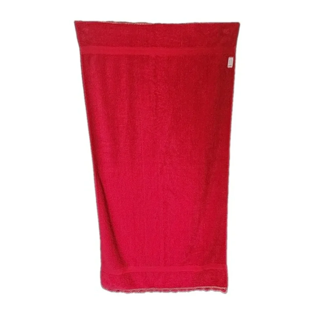 Vintage Sears Cotron Red Towel Set 3pc Floral Crochet Scalloped Edge Mid Century